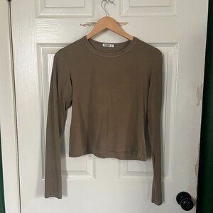 Buck Mason Washed Olive Long Sleeve Boxy Cropped Tee